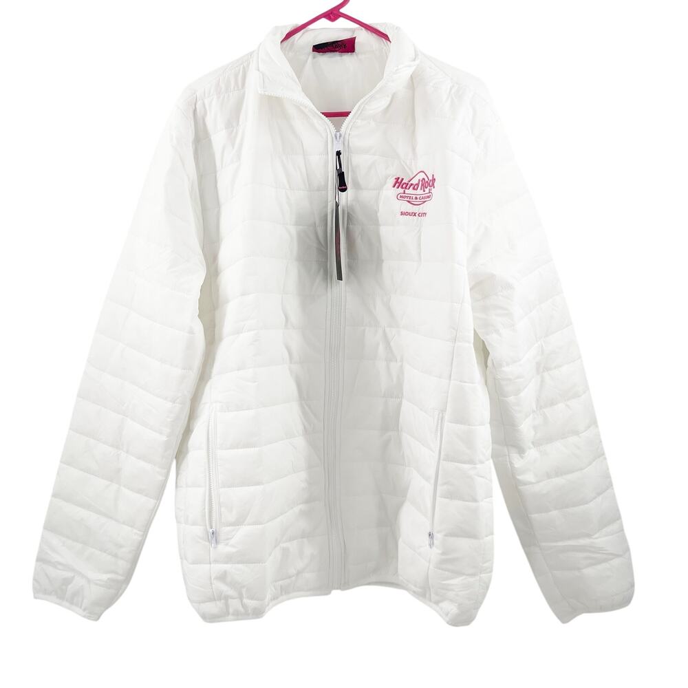 HARD ROCK HOTEL & CASINO SIOUX CITY Puff Jacket SZ Extra Large White Pink NWT